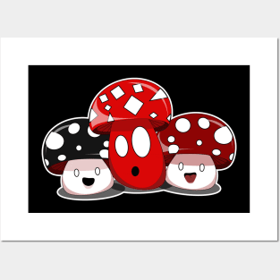 Happy Red Mushrooms Posters and Art